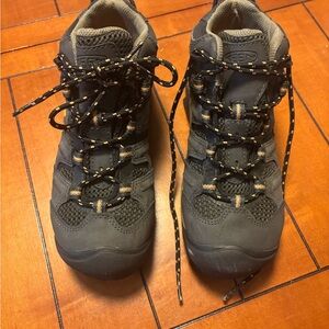 KEEN Gray and Black Womens Hiking Boots with Yellow Accents